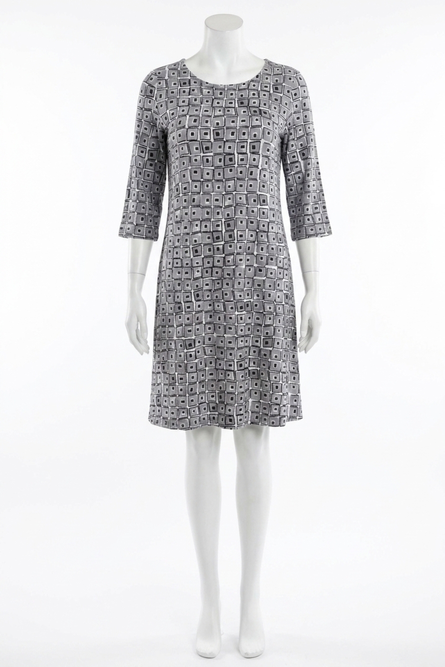 NEW HABITAT city dress in black/white/grey cube print